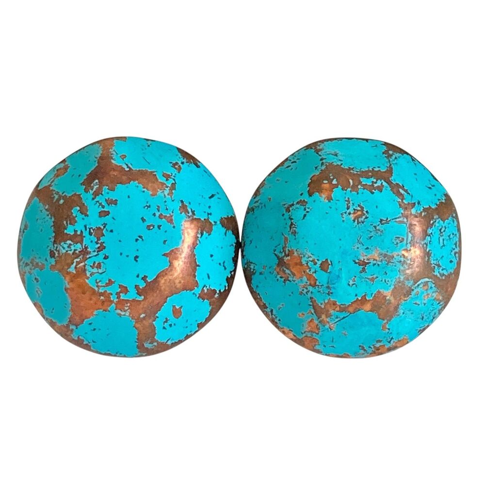 Vintage Turquoise Copper Clip On Button Earrings Boho Southwestern Style Metal